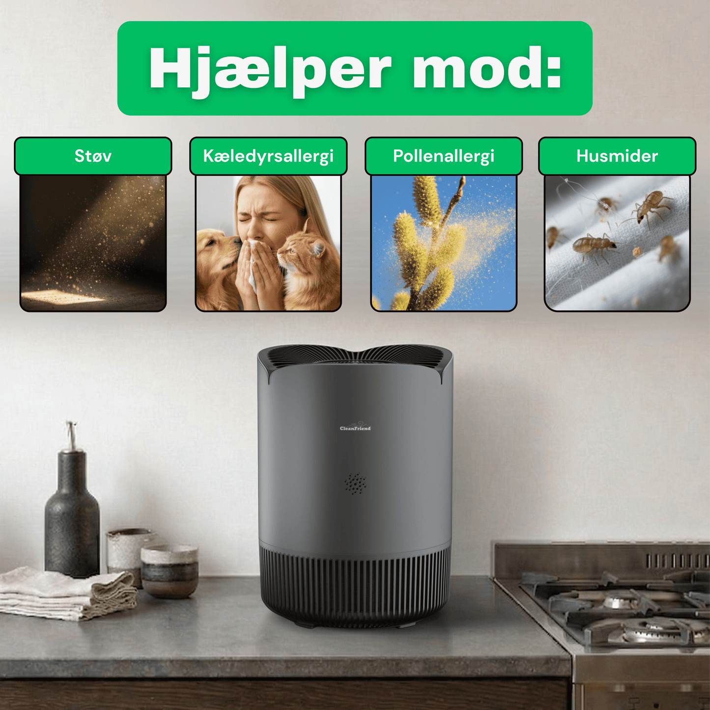 CleanFriend AirFlow30™ PRO luftrenser – set i brug i stuen